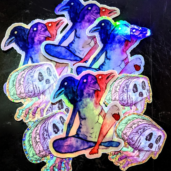 birberus and ghost taco trio watercolor stickers
(actual stickers available on etsy)